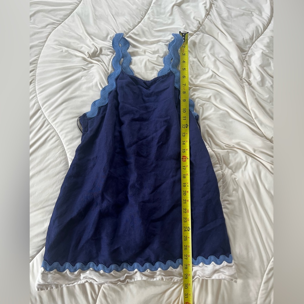 Anthropologie Navy Blue Slip Dress with Light Blue Trim